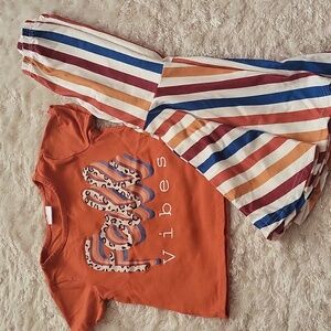 Fall matching set with bell bottoms. 4t. Orange and striped.